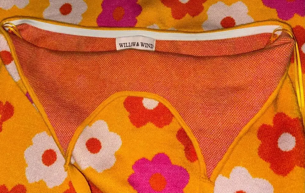 Willow & Wind Yellow Retro Floral Knit Halter Mini Dress - Picture 3 of 4